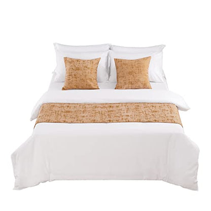 AMBERIS Bed Runner Gold, Chenille Soft No Fading Modern Bed Scarf (Pillowcases Sold Separately) - color: Gold, size: 5'11" x 1'8" (for 1.2m Bed)