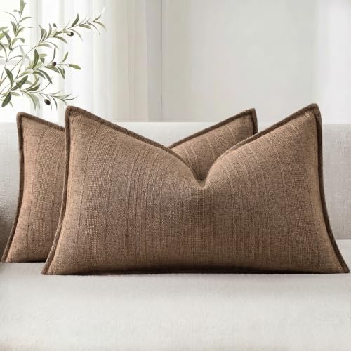 decorUhome Hazel Taupe Linen Lumbar Throw Pillow Covers 12x20 Set of 2 - color: Hazel Taupe, size: 20" x 12" (Pack of 2)