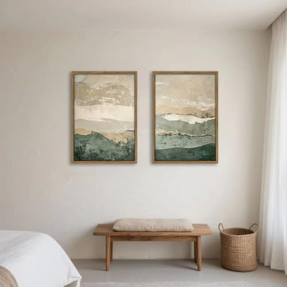 Green Abstract Landscape Wall Art Japanese Textured Mountain Canvas Print - color: Gray Green, size: 16x24 Inches