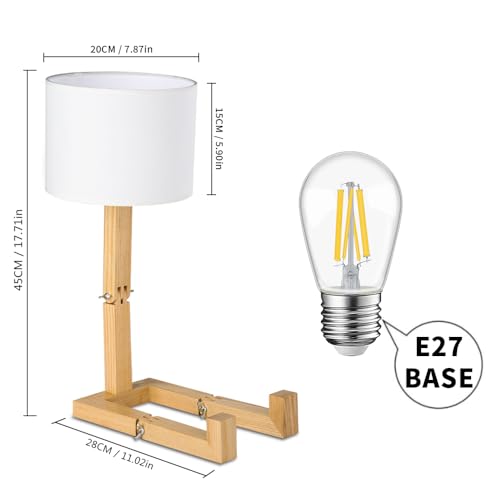 Robot Desk Lamp Set of 2, Creative Bedside Lamp for Bedroom,Wooden Lamp Body Adjustable,DIY E26 Living Room Table Lamps with Fabric Shade,Modern Indoor Decorative Lighting, TB-QBT005-WHM2 - style: Style(Two set)