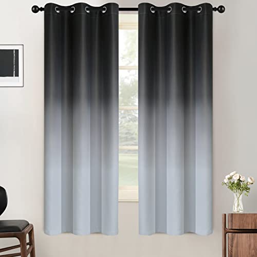 SimpleHome Black to Grey White Ombre Room Darkening Curtains 63 Inch - color: Black to Grayish White, size: 42"W x 63"L (Pack of 2)