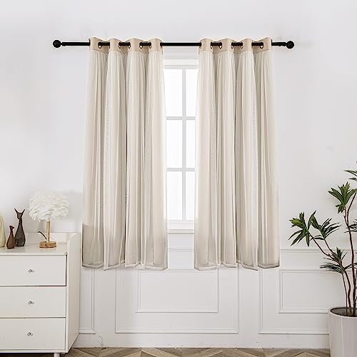 INLINAS Blackout Curtains with Sheer Overlay, Beige, 52x63 Inches - color: Beige, size: 52"W x 63"L (Pack of 2)