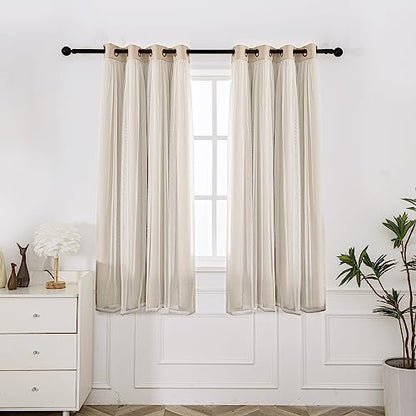 INLINAS Blackout Curtains with Sheer Overlay, Beige, 52x63 Inches - color: Beige, size: 52"W x 63"L (Pack of 2)