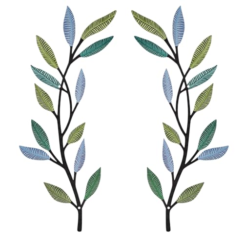 Metal Tree Leaf Wall Decor 2 PCS Rustic Vine Branch Leaf Wall Art for Living Room Bedroom Bathroom Decorations - Lively Color - color: Lively Color