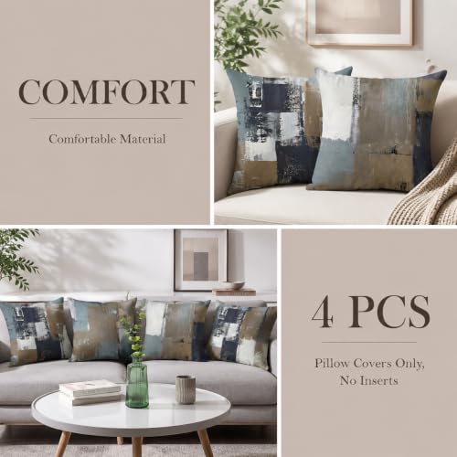 Brown Grey Abstract Throw Pillow Covers 16x16 Set of 4 - color: Earth Tone Brown and Blue Grey, size: 16" x 16" (Pack of 4)