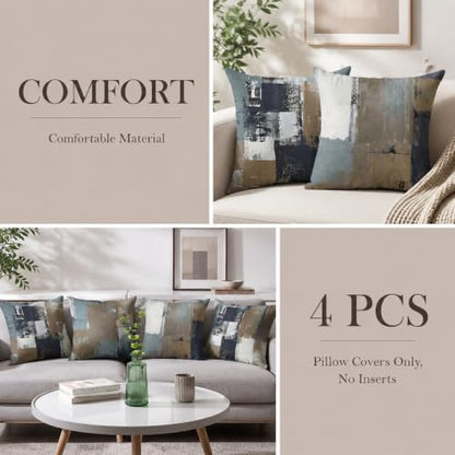 Brown Grey Abstract Throw Pillow Covers 16x16 Set of 4 - color: Earth Tone Brown and Blue Grey, size: 16" x 16" (Pack of 4)