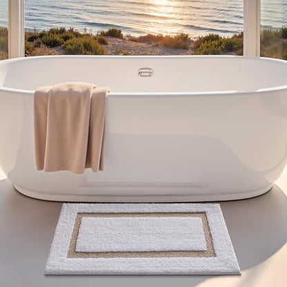 LUMI Bathroom Rug, Non Slip Absorbent Bath Mat, White Beige, 20"x32" - color: White+beige, size: 20"x32"