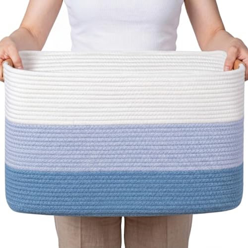 Danpinera 70L Large Woven Blanket Basket for Living Room, Gradient Blue - color: Gradient Blue, size: 72L