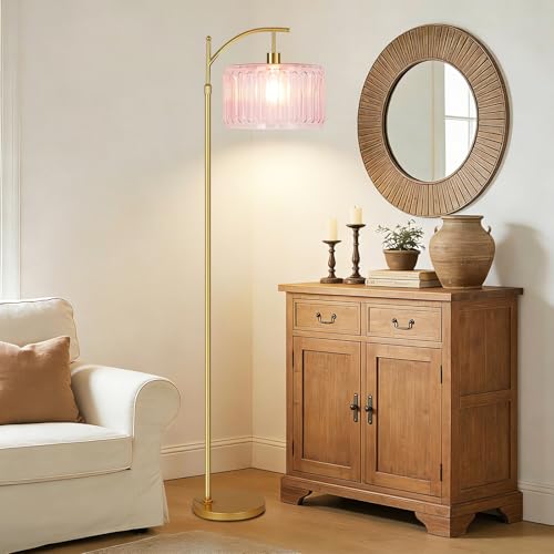 QIYIZM Pink Floor Lamp for Living Room,Bedroom,Gold Dimmable Standing Lamp with Remote,Mid Century Modern Brass Tall Lamp Boho Floor Lamps Arc Stained Glass Flower Floor Light Lamp Girls kids Bohemian - size: Floor Lamp--10