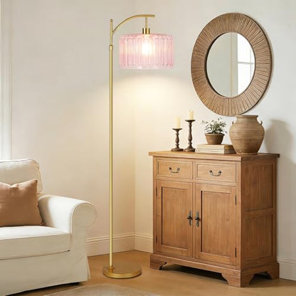 QIYIZM Pink Floor Lamp for Living Room,Bedroom,Gold Dimmable Standing Lamp with Remote,Mid Century Modern Brass Tall Lamp Boho Floor Lamps Arc Stained Glass Flower Floor Light Lamp Girls kids Bohemian - size: Floor Lamp--10