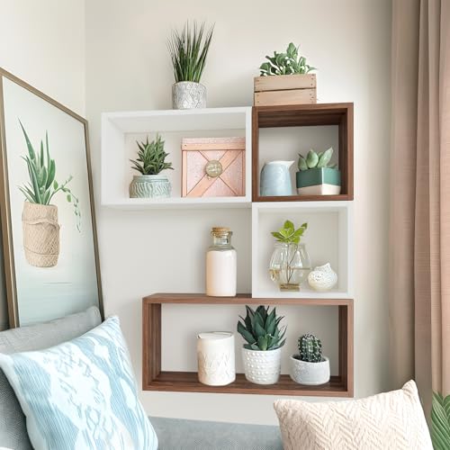Kaboon Cube Shelves Set2, White Display Shelves Wall Mount 7.75" D x 12.5" W x 12.5" H, (White, Square 2 Cubes) - color: White, size: Square-Set2