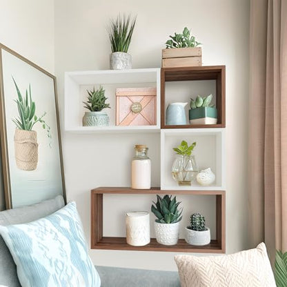 Kaboon Cube Shelves Set2, White Display Shelves Wall Mount 7.75" D x 12.5" W x 12.5" H, (White, Square 2 Cubes) - color: White, size: Square-Set2