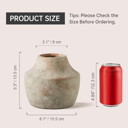 Mitt&Ditt Ceramic Flower Vase, 5.3 inch Pottery Farmhouse Rustic Vase, Handcrafted Weathered Vases, Small Flower Terracotta Vases for Home Decor, Living Room, Table, Shelf, Mantel, Neutral - color: B-5.3"h-terracotta
