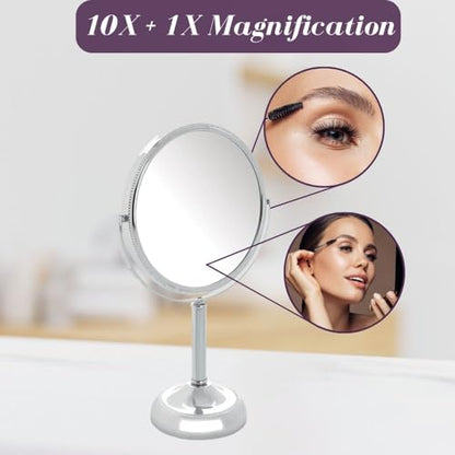JERDON 6" Tabletop Makeup Mirror - 10X Magnification - Chrome - JP910CB - color: Chrome