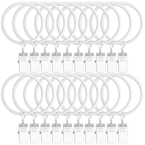 20 Pack Curtain Rings with Clips 1.5" Interior Diameter,Metal Drapery Clips with Rings,Curtain Clips,Strong Vintage Decorative Rustproof Drapery Ring with Hooks for Bathroom,Bedroom(White) - color: White, size: 1.5"-20pack