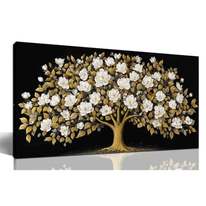Tree of Life Wall Art Black and Yellow Canvas Prints Modern Artwork 20"x40" - color: gold, size: 20"L x 40"W