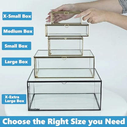 Glass Jewelry Display Box, Card Box with Hinged Lid, Gold Keepsake Box - color: Gold, size: Large