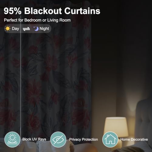 Blackout Boho Floral Curtains for Bedroom Living Room, 52Wx84L - color: Abstract Floral