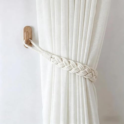 Home Queen Hand Braided Curtain Tiebacks, Buckle Holdback Drapery Curtain Tie Back, 4 Rope Cotton Belt Curtain Tie with 4 Metal Hooks, Off White - color: Off White, size: 4PC