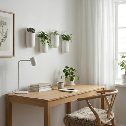 MyGift Set of 4 Matte White Ceramic Wall Planters, 6 Inch Hanging Pots - color: Matte White (6 Inch)