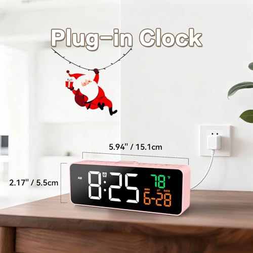 Netzu 3-in-1 Digital Clocks for Living Room, Small & Compact Alarm Clock - color: Pink