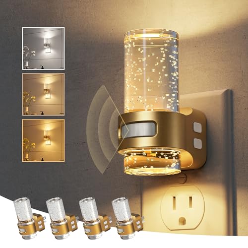 L LOHAS LED Motion Sensor Night Light, Bubble Night Lights Plug into Wall - color: Gold Ring-3CCT-motion sensor, size: 4 Pack