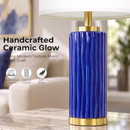 JUNNAI 25'' Navy Blue Ceramic Table Lamp, 3 Color Temperature Bulb Included - color: Navy Blue-25"