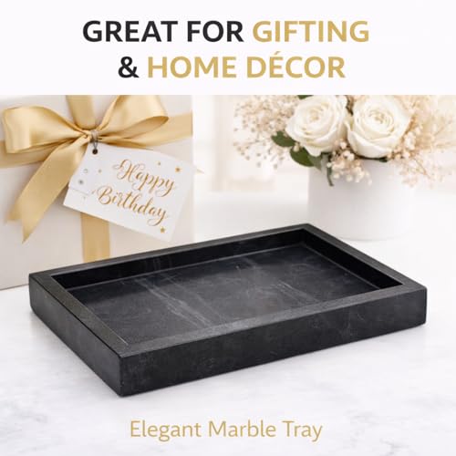 Natural Marble Tray, Black, 10" x 6", Rectangular - color: Black, size: 6" x 10" x 1.5"