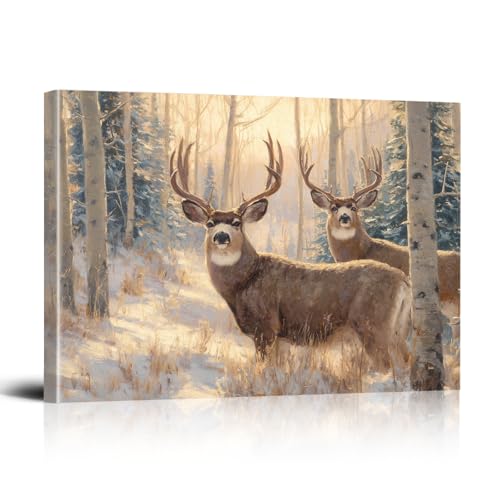 Deer Wall Art,Wildlife Standing in Forest Grassland Rustic Animal Canvas Print for Living Room Bedroom Wall Decor (Deer C, 32L×24W) - color: Deer C, size: 32"L x 24"W
