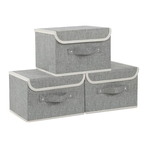 Foldable Fabric Storage Cubes with Lids,Grey 10.2x7.9x6.7in,3 Pack - color: Grey, size: 10.2x7.9x6.7in(3-pack)