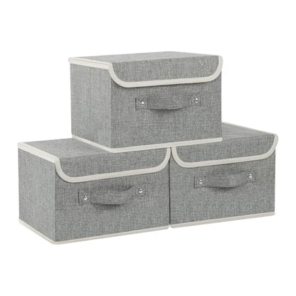 Foldable Fabric Storage Cubes with Lids,Grey 10.2x7.9x6.7in,3 Pack - color: Grey, size: 10.2x7.9x6.7in(3-pack)