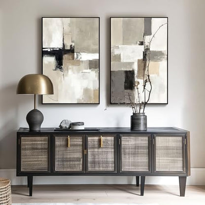 SAFERRYHOME Neutral Abstract Beige,Gray and Black Wall Art Set of 2,24"x36" - color: Neutral, size: 24" x 36" x 2 Panel Framed