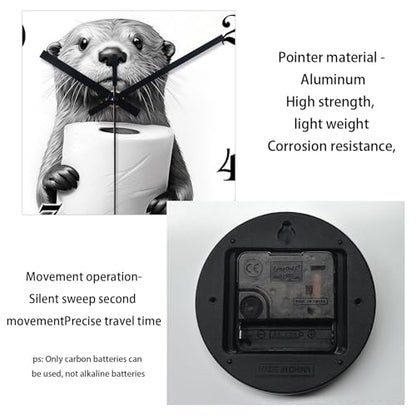 XNM 14 Inch Cute Otter Glass Wall Clocks Battery Operated - color: Black4, size: 14 Inch