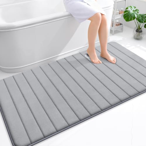 OLANLY Memory Foam Large Bath Mat 59x34, Super Soft Absorbent Bathroom Rugs - color: Grey, size: 59" X 34"
