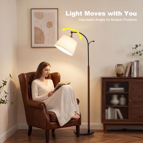 Floor Lamp, 9W 850lm Smart LED Arch Floor Lamp - Marble Base - color: Wood Grain + Marble Base