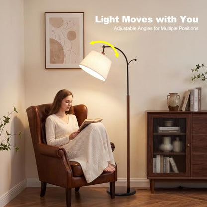Floor Lamp, 9W 850lm Smart LED Arch Floor Lamp - Marble Base - color: Wood Grain + Marble Base