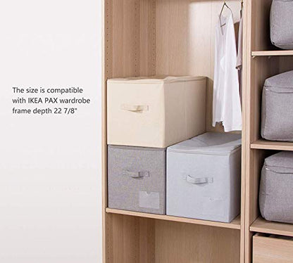 2pcs Zip Lidded Wardrobe Blankets Organizer Storage Bins, Folding & Sturdy - color: Beige