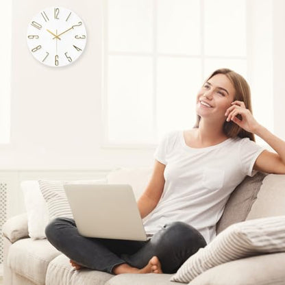 Wall Clock,Battery Operated,Modern Minimalist Design for Living Room, Office, Kitchen, Bedroom, and Bathroom - Silent Non-Ticking, Stylish, and Perfect for Any Room - White, 12 Inch