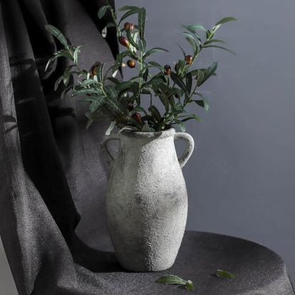 Ceramic Rustic Vase with Handle, 11.3 Inch Tall Farmhouse Vase - color: 102-3-11.3in