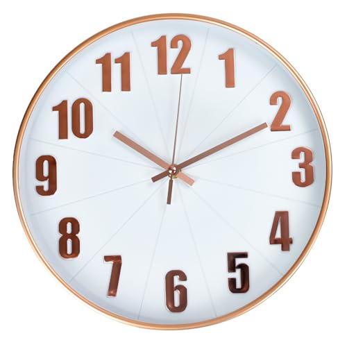 Wall Clock Modern Battery Operated Silent Non-Ticking Round Wall Clocks Simple Style Quartz Movement 3D Stereoscopic Analog Decor Clock for Office/School/Living Room(White-Rose Gold, 12 inch) - color: White-rose Gold