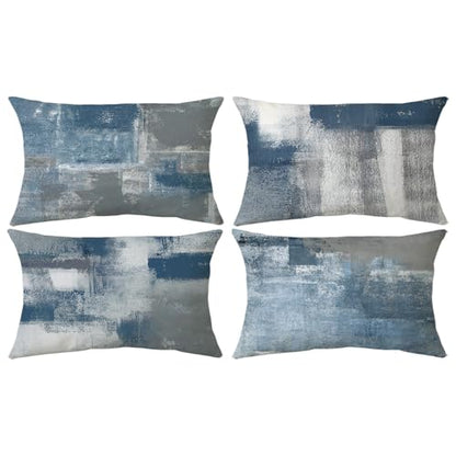 Modern Abstract Throw Pillow Covers 12x20, Blue & Grey Set of 4 - color: Blue and Grey, size: 20" x 12" (Pack of 4)