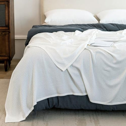 AmyHomie Cooling Waffle Blanket King Size, 100% Rayon Derived from Bamboo - color: White, size: King (108"x90")