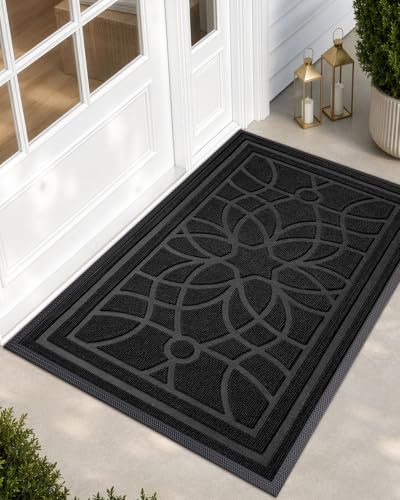 DEXI Front Door Mat Outside Entrance 3x5, Heavy Duty Non Slip, Black - color: Black, size: 35" X 59" (Rectangular)