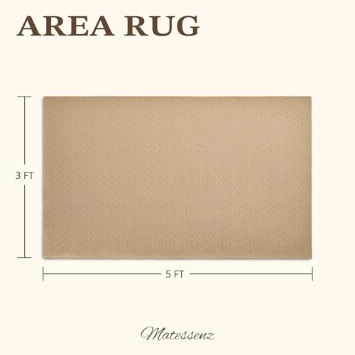 MatEssenz 3x5 ft Faux Linen Area Rug, Washable Woven Textured Carpet for Living Room Bedroom, Slip Resistant Gel Backing Indoor Accent Rug for Reading Nook Bed End, Khaki - color: Khaki, size: 3' x 5' (Rectangular)
