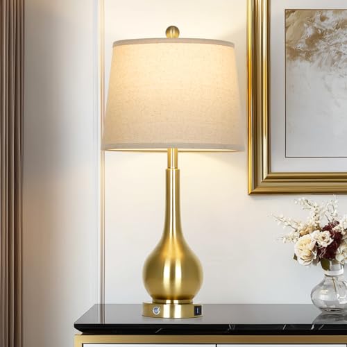 Rinweey 26" Gold Table Lamp for Living Room Single, Touch Control Bedside Lamp for Bedroom, 3-Way Dimmable End Table Lamp for Nightstand with USB Charging Port (1 Pack) - color: Gold (1 Pack)