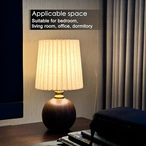 Small Pleated Table Lamp Set of 2 for Bedroom, Mini Bedside Lamps for Nightstand with Round Fabric Linen Shade, Dimmable Desk Lamp, Cute Table Lamps for Small Spaces for Living Room, Kids Room - style: 2 Modern