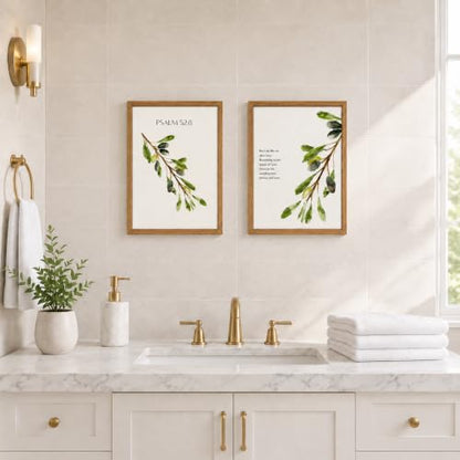 2Pcs Framed Psalm 52:8 Canvas Wall Art Scripture Botanical Deco 16x12 Inch - color: Olive branch, size: 16"L x 12"W