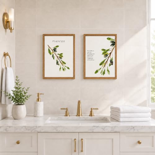 2Pcs Framed Psalm 52:8 Canvas Wall Art Scripture Botanical Deco 24x16 Inch - color: Olive branch, size: 24"L x 16"W