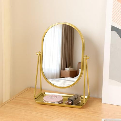 Oval Table Mirror with Storage Base Small Vanity Mirrors Gold - color: Oval-gold
