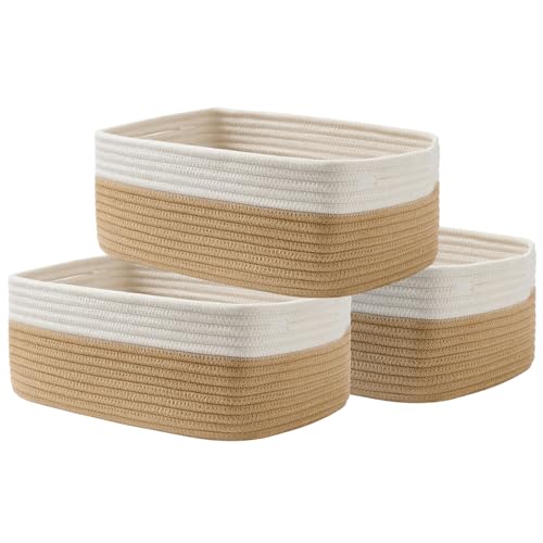 KALLAX Small Woven Storage Basket for Organizing, 13.5x9.5x5 inches, 3 Pack - color: White & Brown, size: 13.5"L x 9.5"W x 5"H